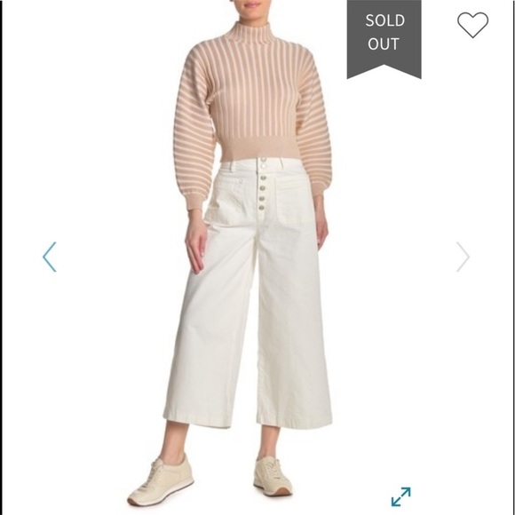 FREE PEOPLE Colette Wide Leg Culottes button fly white cropped jeans size 30 - Picture 3 of 16